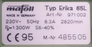 0002.7670 3 - Motorschalter K400VB/NKA12/KA12 für Mafell Erika 65L und Erika 70L