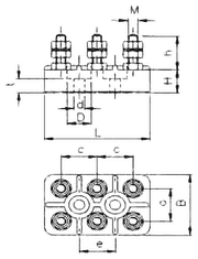 KL0531CV massblatt - Keramik-Motorklemmbrett KL 0531, 6-polig, M4, mit Brücken
