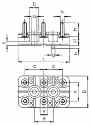 KL242CV massblatt - Motorklemmbrett KL 242, 6-polig, M6, mit Brücken