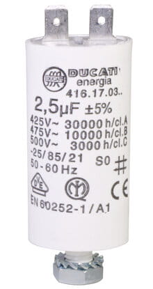 D416.17.03  - MKP-Kondensator 2,5 µF, Betriebskondensator mit Flachstecker