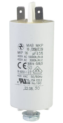 160285MKP-HF  - Motorkondensator 16 µF, Betriebskondensator,Einfachflachstecker