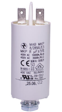 080285MKP-HF  - Motorkondensator 8 µF, Betriebskondensator, Einfachflachstecker
