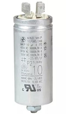 100400MBA/FL  - Operating capacitor 10 µF / 450 V, aluminium can, Flat plug