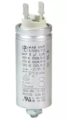080400MBA/FL1  - Motorkondensator 8 µF, Betriebskondensator, Einfachflachstecker