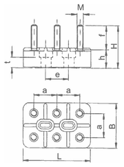 AK216 massblatt - Slot-motor terminal board AK 216, 6-pole, M4