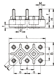 K1M4 massblatt - Motor terminal board K1M 4, 6-pole, M4