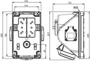 96061552 massblatt - CEE-Wandsteckdose 16A / 400V mit Schalter und 2 Steckdosen