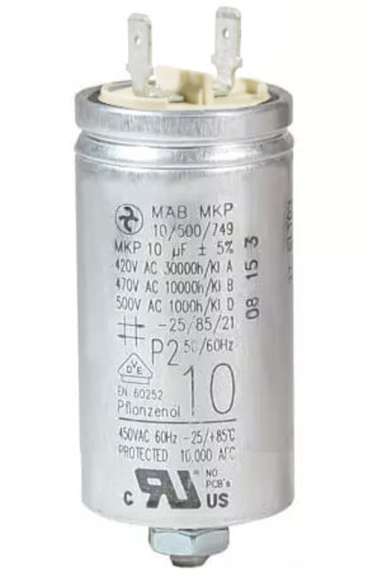 Motorkondensator 10 µF, Betriebskondensator, Flachstecker