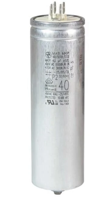 Condensateur 40uF (µF) démarrage / permanent pour moteur - Cosses